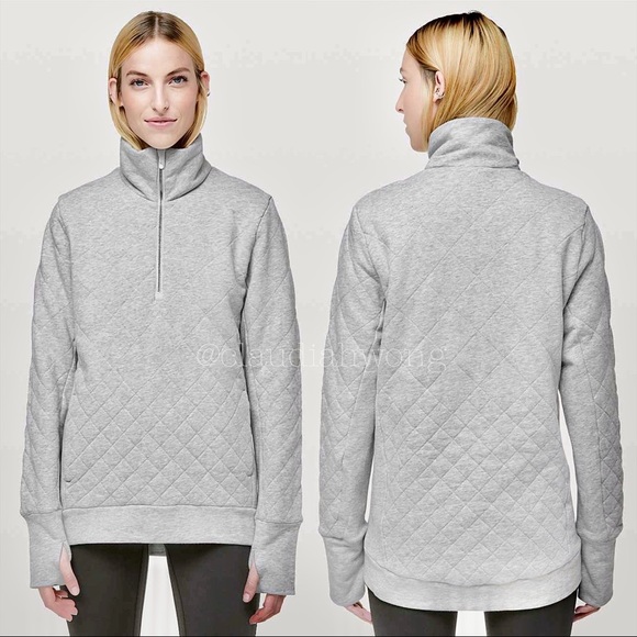 LULULEMON Quilted Half Zip Pullover Sweatshirt in Heathered Vapor Grey - Picture 3 of 12